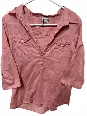 Love Potion Polka Dot Henley Top Pink Size XL 100% Cotton Roll Tab Sleeve